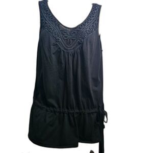 Ann Taylor Black Embellished 100% Cotton Tank Top sz XL
